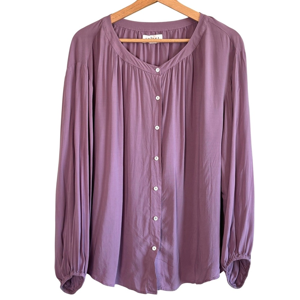 Velvet by Graham & Spencer Blouse Purple Womens Large Boho Flowy Poet Peasant